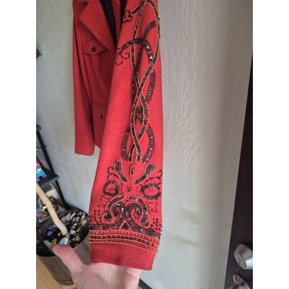Spiegel Red Embroidered Beaded Blazer Womens 8 - Picture 4 of 6